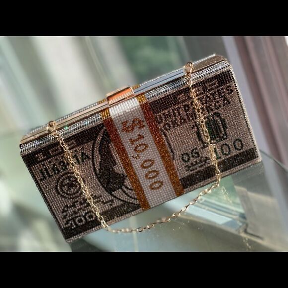 Money Clutch Purse Bling Handbag - Picture 1 of 9